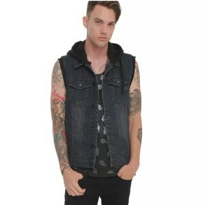 XXX Rude Hot Topic XS Denim Vest With Removable Hood